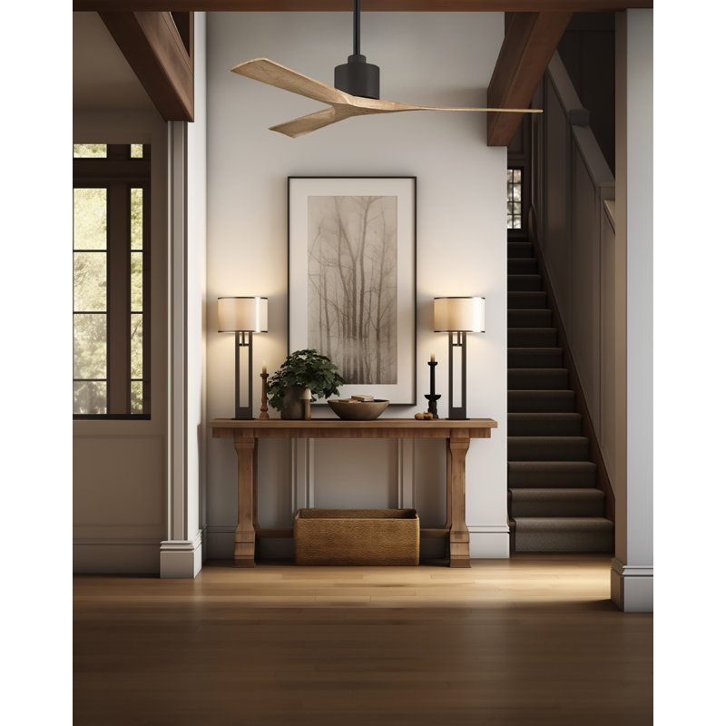 Nan Ceiling Fan In Textured Blades, Matte Black, Light Maple Tone, 60"
