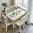 Retro Beige Rectangular Solid Wood Dining Table-1449092124