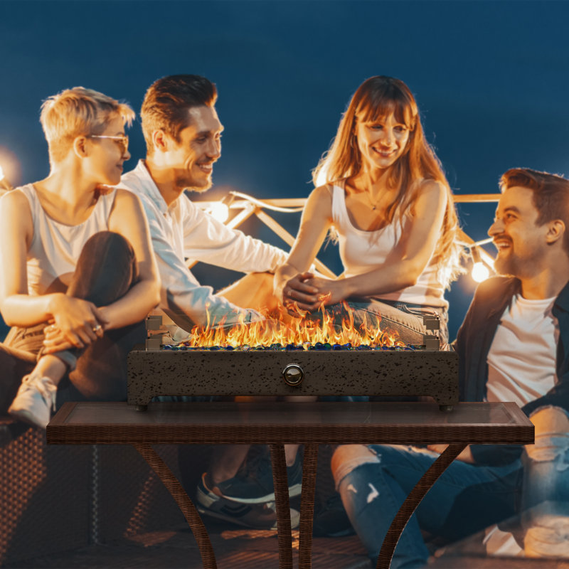 Concrete Propane Outdoor Tabletop Fireplace with Flame Guard, Gray
