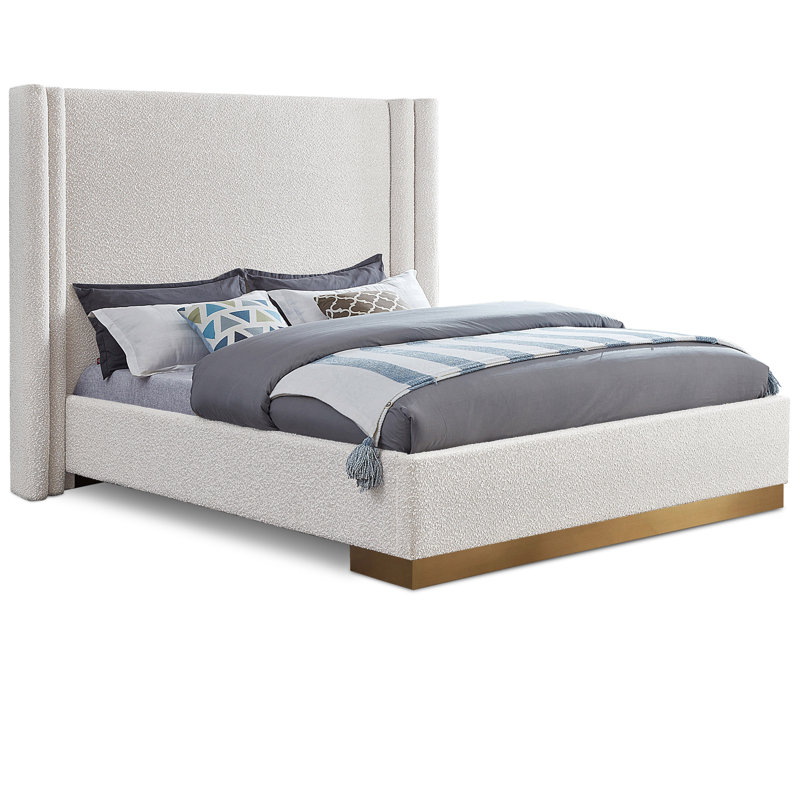 Halton Platform Bed, Queen, Cream Boucle Fabric