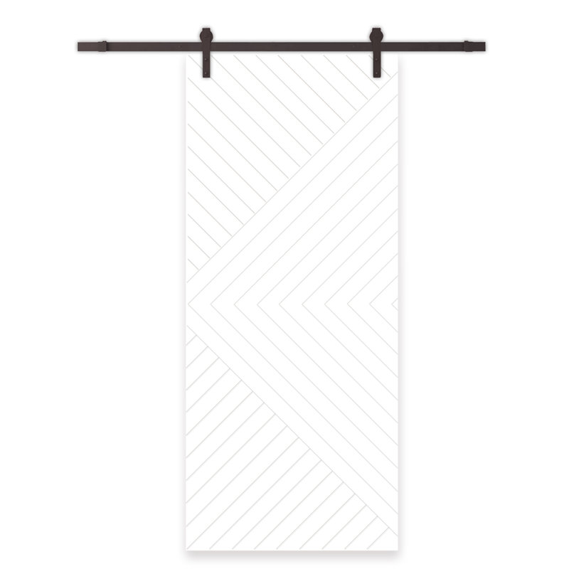 White Chevron Hollow Core Barn Door Kit with Oil Rubbed Bronze Hardware