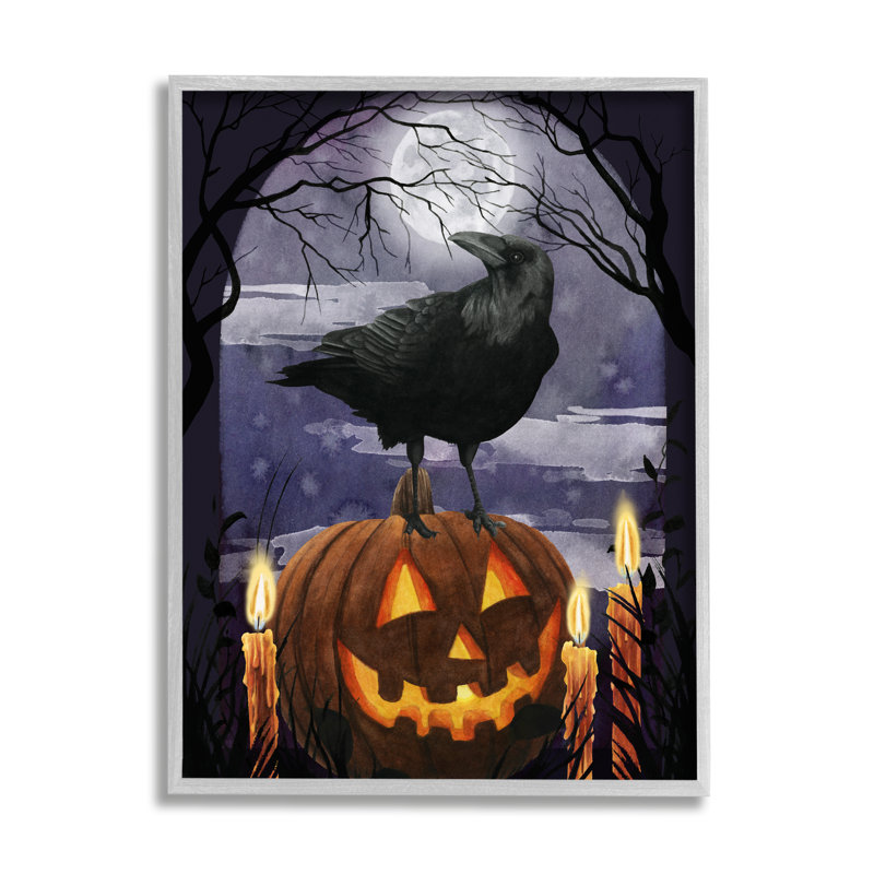 «Spooky Halloween Night Sky Crow Jack-o'-lantern Full Moon» par Grace Popp - impression, H 14 po x l 11 po x P 1,5 po