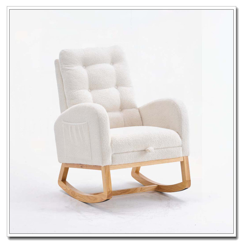Chaise berçante avec repose-pieds à haut dossier, Beige / Blanc