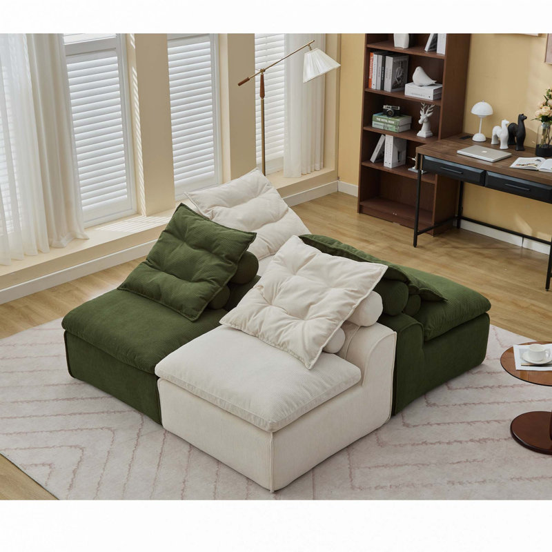 Canapé modulaire en velours côtelé 4 places, Beige/vert