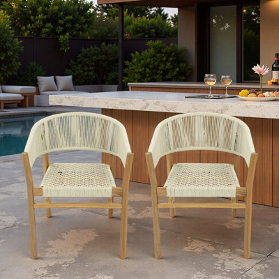 Ensemble de 2 chaises d'appoint pour l'extérieur avec motif tissé à la corde, dossier incurvé et accoudoirs enveloppants