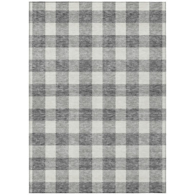 10' X 14' Gray And Charcoal Plaid Washable Indoor Outdoor Area Rug