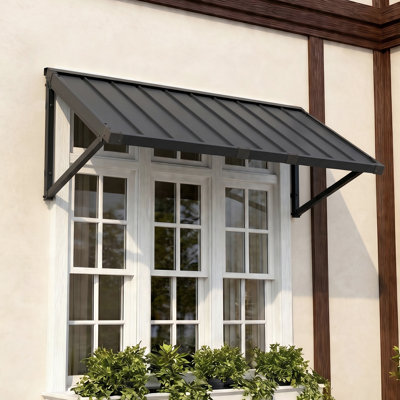 Powder-coated Metal Frame Standing Seam Fixed Window Awning All Weather Protection Door Canopy for Entrance, Windows, Porches, Balconies