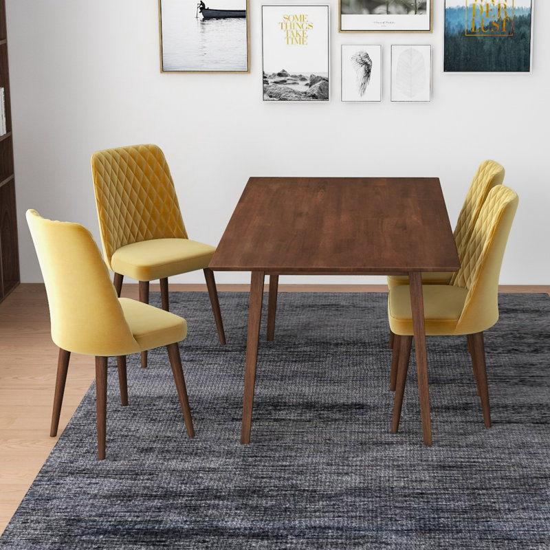 Keevis 4 - Person Solid Wood Top Four Leg Dining Set, Gold