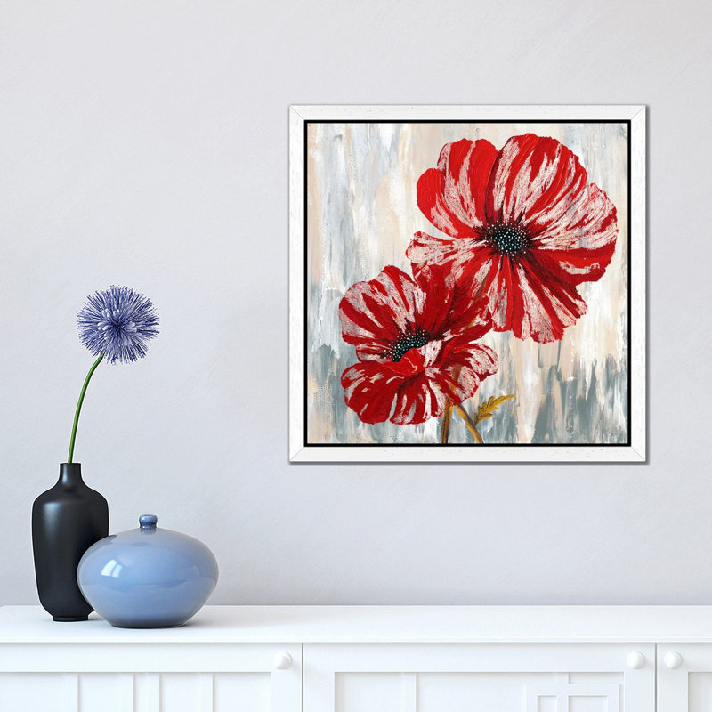 Red Poppies II - Print on Canvas, 45.72 cm H x 45.72 cm W, White Framed