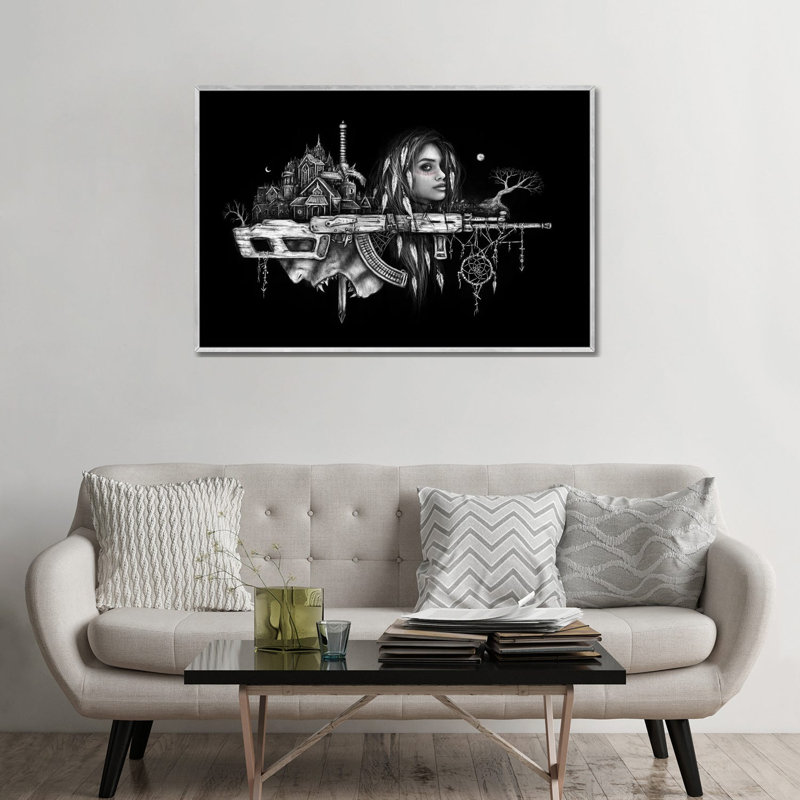 Machine Gun - reproduction d'art murale - toile encadrée, 48" x 32", Framed Canvas, Silver