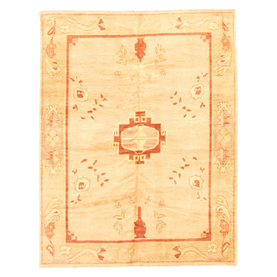 Tapis orange / ivoire en laine noué à la main