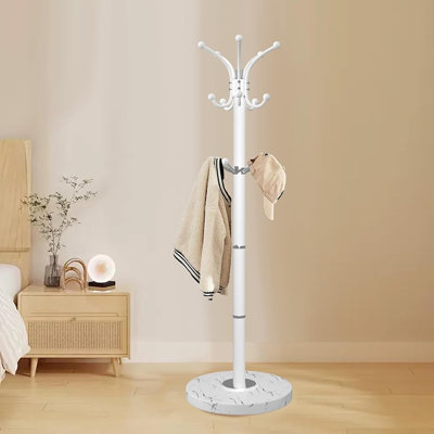 Portemanteau autoportant en métal avec base en marbre, portemanteau pivotant à 360 ° avec 14 crochets