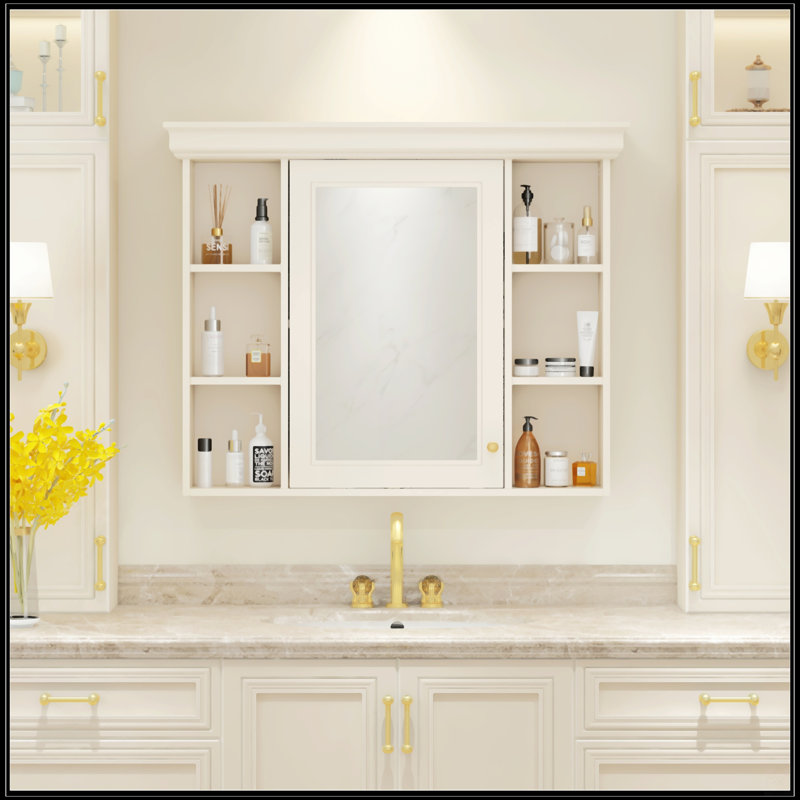 Armoire de rangement murale bleue 35 po x 28 po avec porte miroir