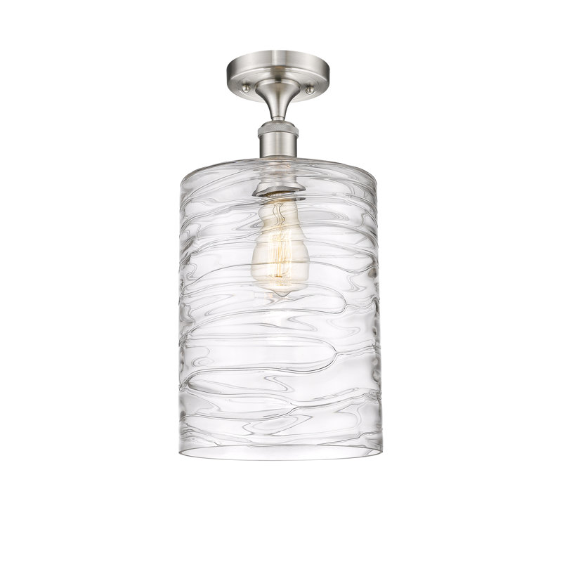 Plafonnier semi-encastré 1 lumière 9 po Heiman, DEL, Nickel satiné brossé, Tourbillon déco