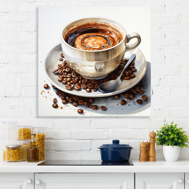 «Brown Watercolor Espresso I», art mural café, H 16 po x l 16 po x P 1 po
