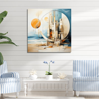 «Geometric Coastal Moments Horizon» - art mural nautique et plage, salon