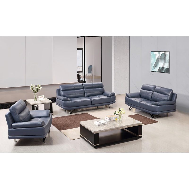 Canapé en cuir bleu marine EK530, Cuir véritable bleu marine