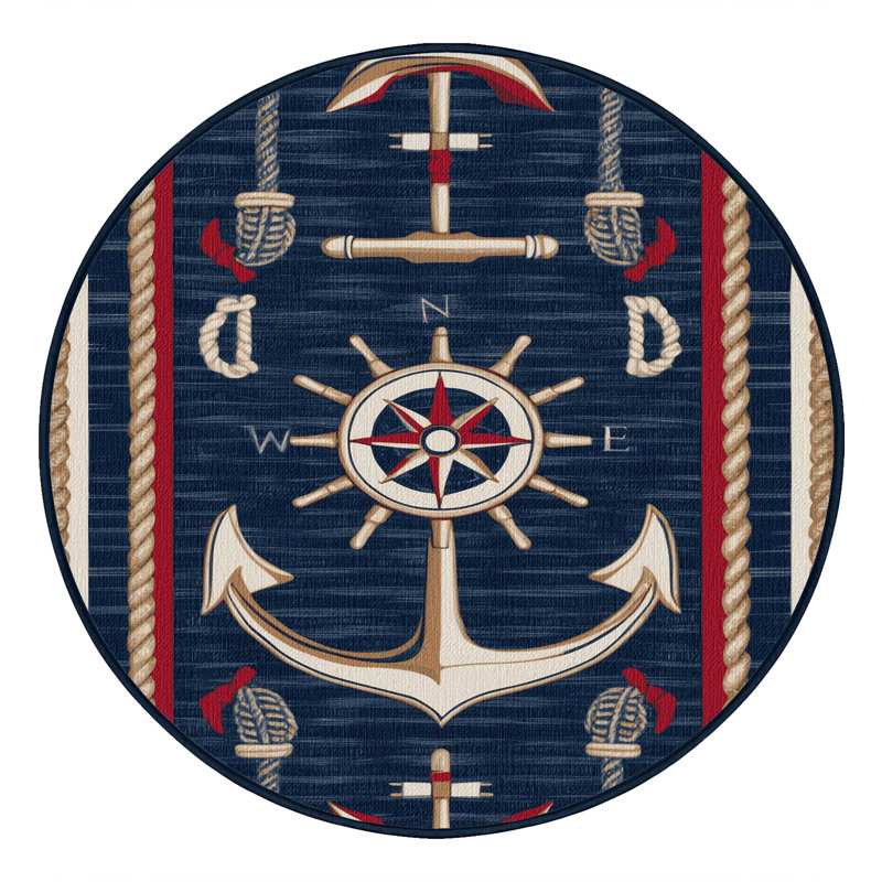 Washable Modern Maritime Nautical Area Rug, Rectangle 5' x 8'