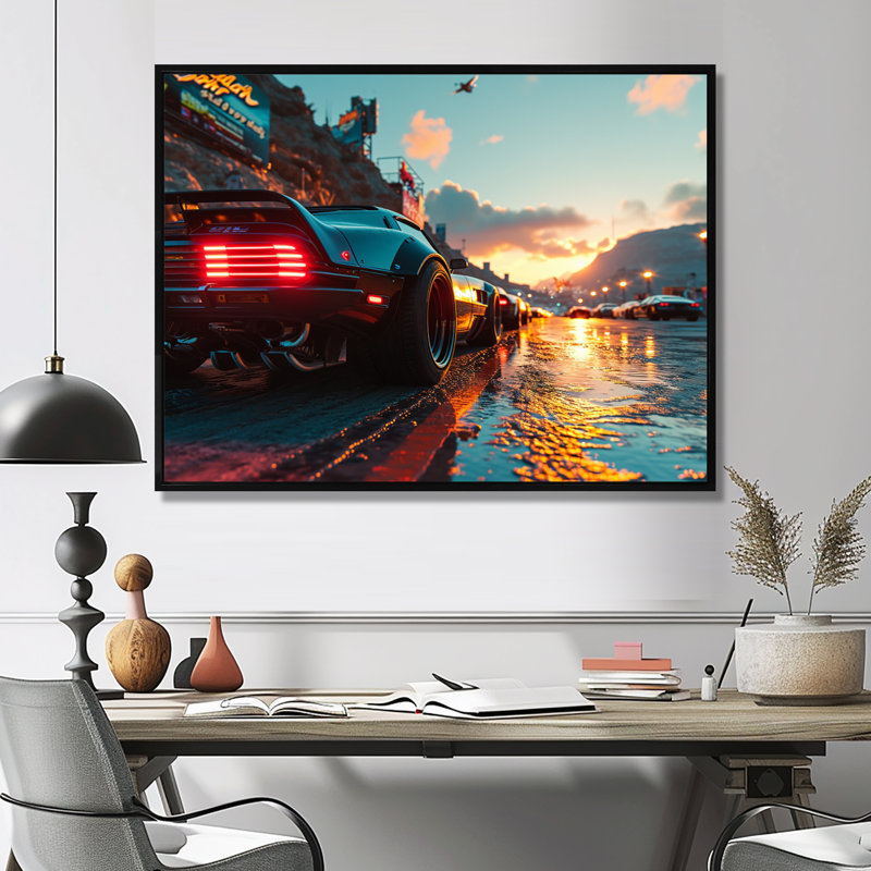 «High Speed Sportscar Monaco Street Race», art mural voiture exotique, Cadre flottant noir, H 12 po x l 20 po x P 1 po