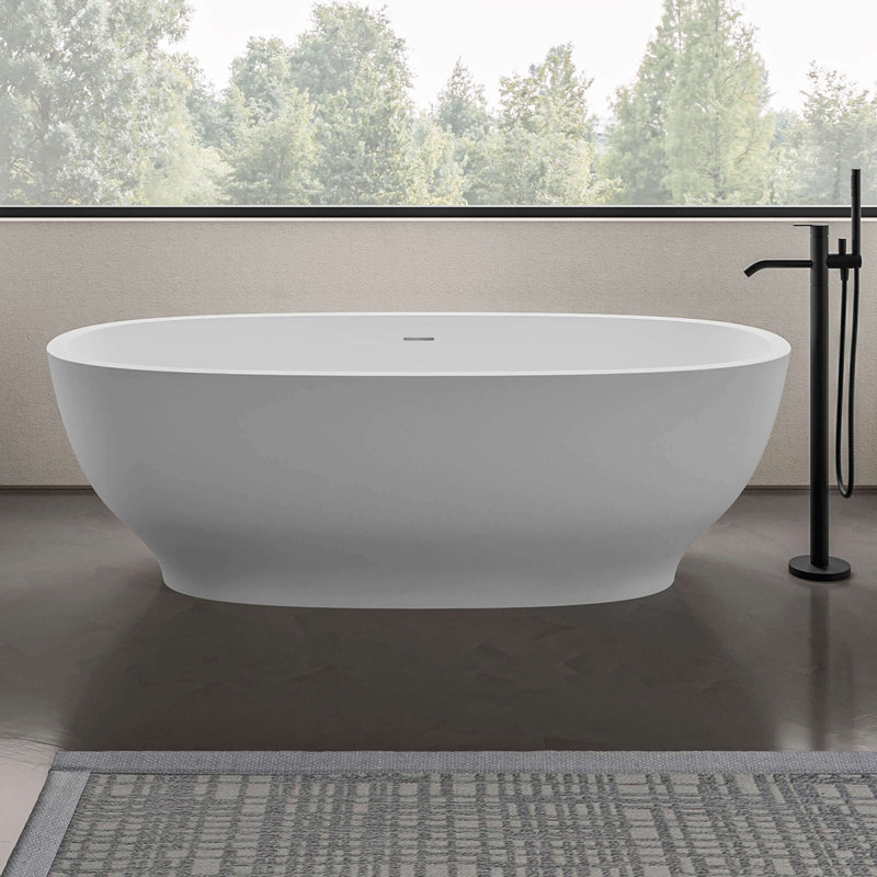Ruvati 69-inch White epiStone Solid Surface Oval Freestanding Bath Tub Viola