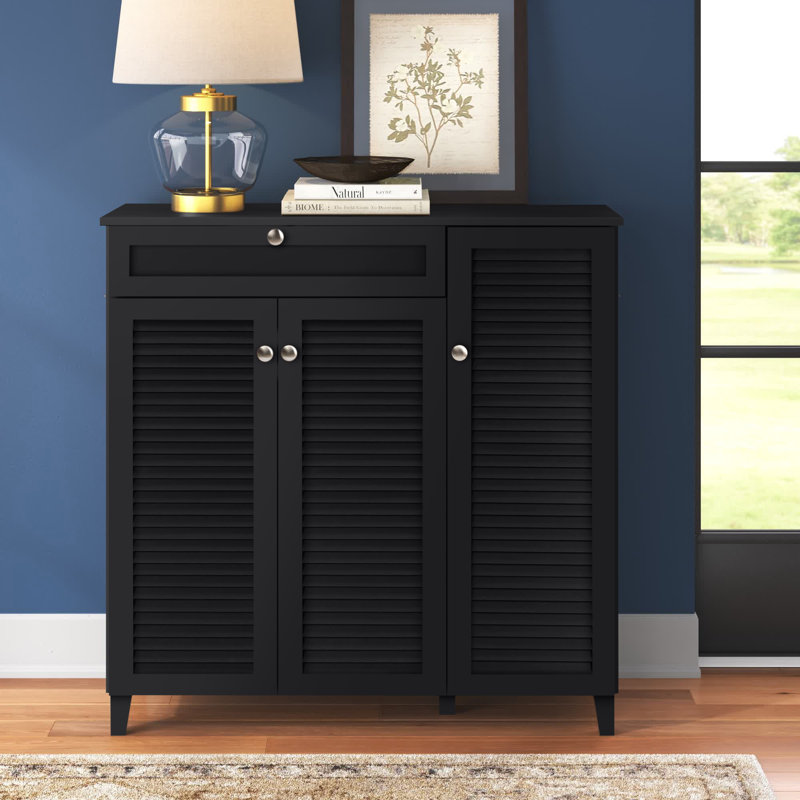 Armoire de rangement moderne et contemporaine pour 21 paires de chaussures, Gris foncé