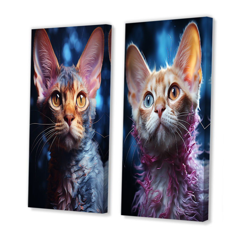Devon Rex Dream Cat - ensemble de 2 reproductions d'art mural, H 28 po x l 25 po, Toile tendue