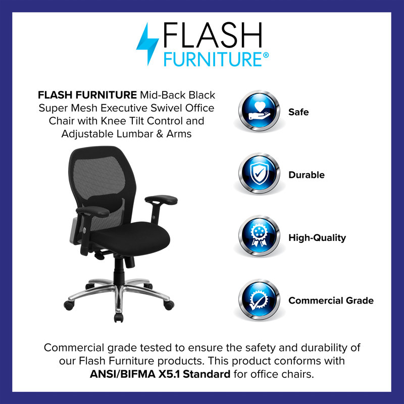 Ergonomic Black Mesh Mid-Back Executive Swivel Chair with Adjustable Arms