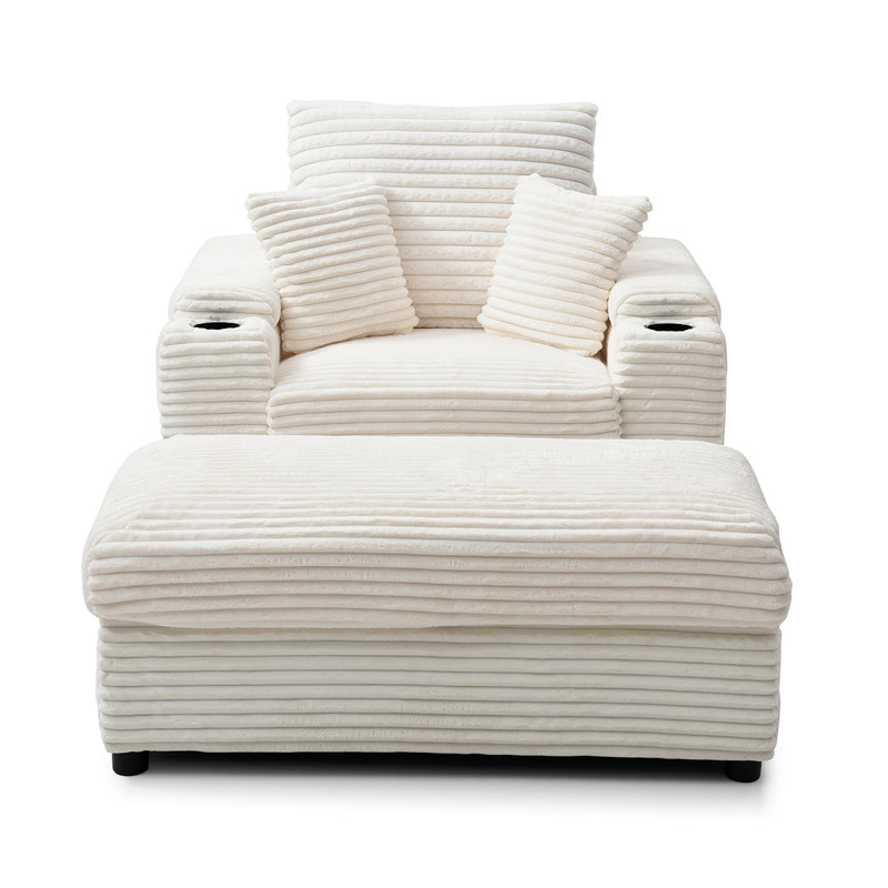 Oversized Accent Chair With Ottoman, Single Sofa Chair With Large Seat And Extra Wide Armrests, Modern Comfy Armchair Reading Chairs For Bedroom Livin