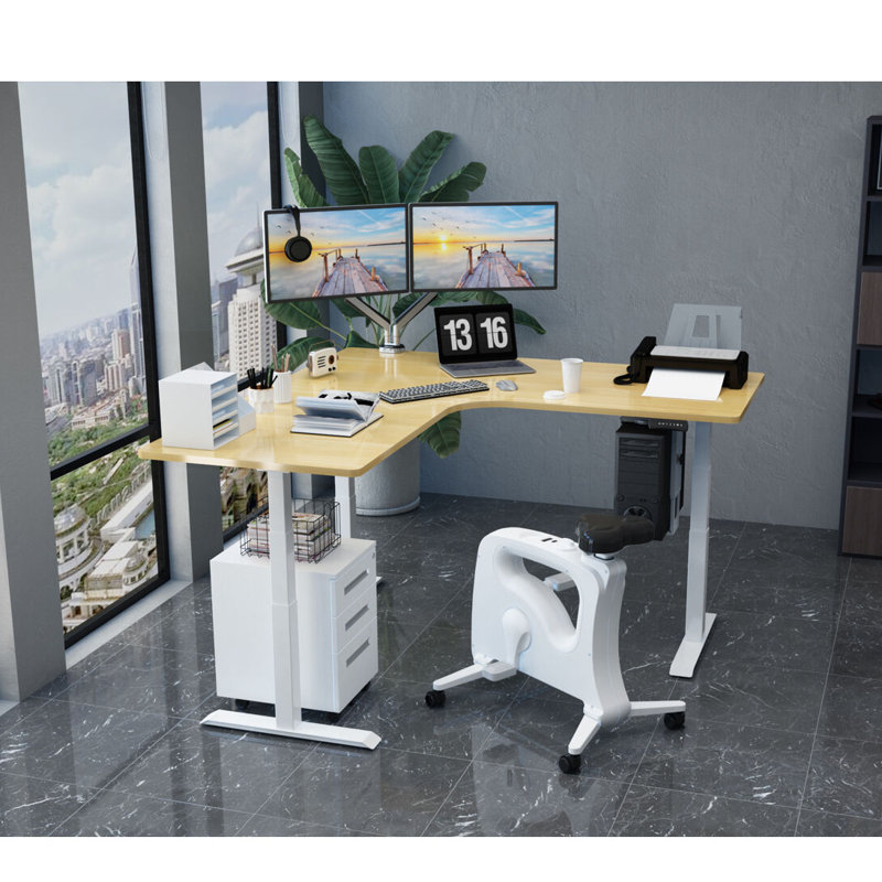 Adjustable L-Shaped Metal Base Writing Desk, Natural/White