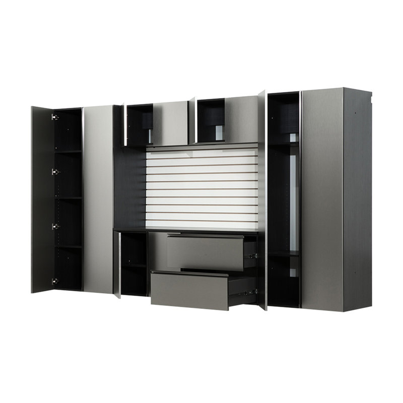 Series Garage Cabinet. 128In. W X 72In. H 20In. D. Wall Mounted With Soft Closing Mechanism, Extra Deep Storage, Water & Heat , Stain Scratch Cabinet - 128In.W 72In.H, 20In.D, Mounted, Closing,