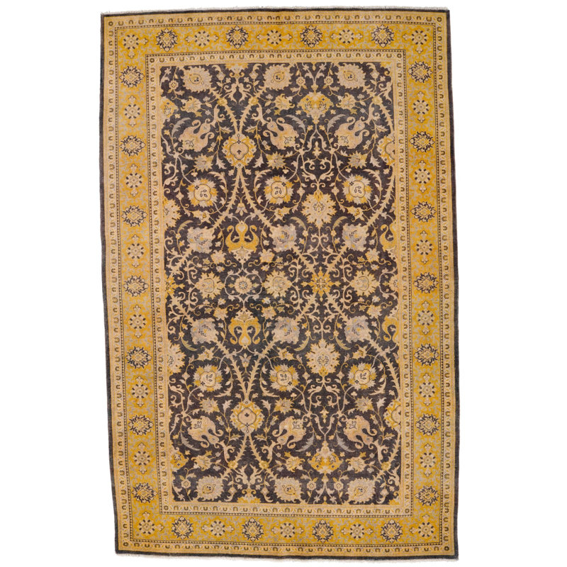 Tapis Oushak turc rétro fait à la main beige et brun Anatolian