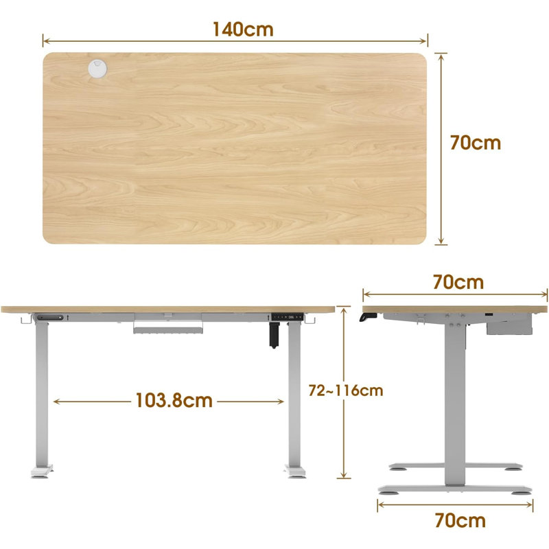 Poillucci Adjustable Metal Base Standing Desk, 72" H x 140" W x 70" D