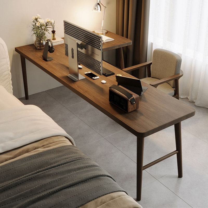 Nut-brown Rectangular Solid Wood Writing desk, Right Hand Return, 29.53" H x 62.99" W x 39.37" D