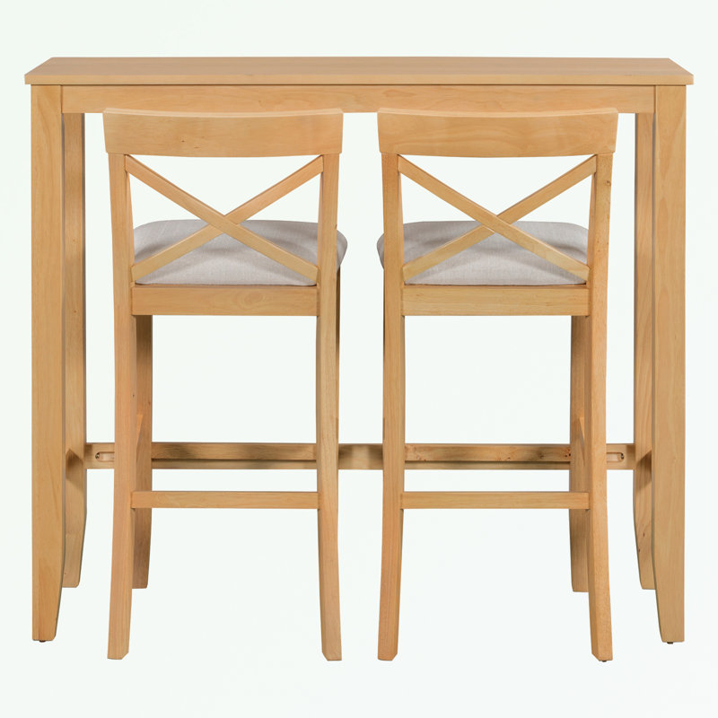 Ensemble de salle à manger rectangulaire en bois avec 2 chaises, Naturel, Naturel, Naturel