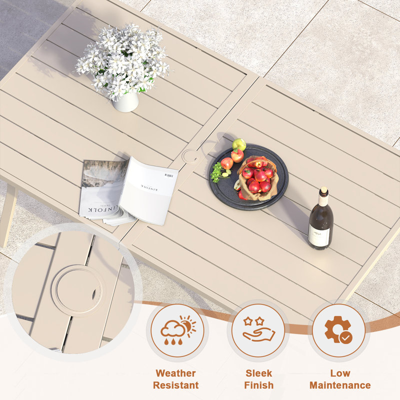 6 -Person Patio Dining Set with 63" Rectangular Dining Table and Padded PVC-coated polyester Swivel Chairs, Cream/Sandshell