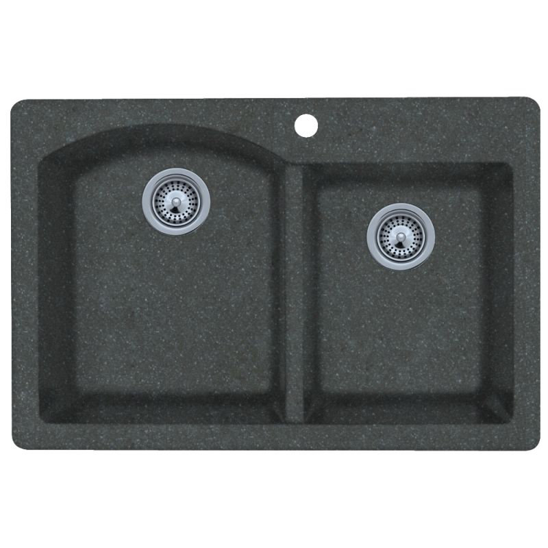 33'' L Double Bowl Granite Kitchen Sink, Nero