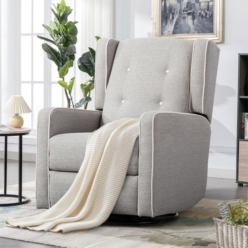 Wykoff 29.1'' Wide Modern Upholstered Manual Swivel and Rocker Standard Recliner with Wing Back, Grey