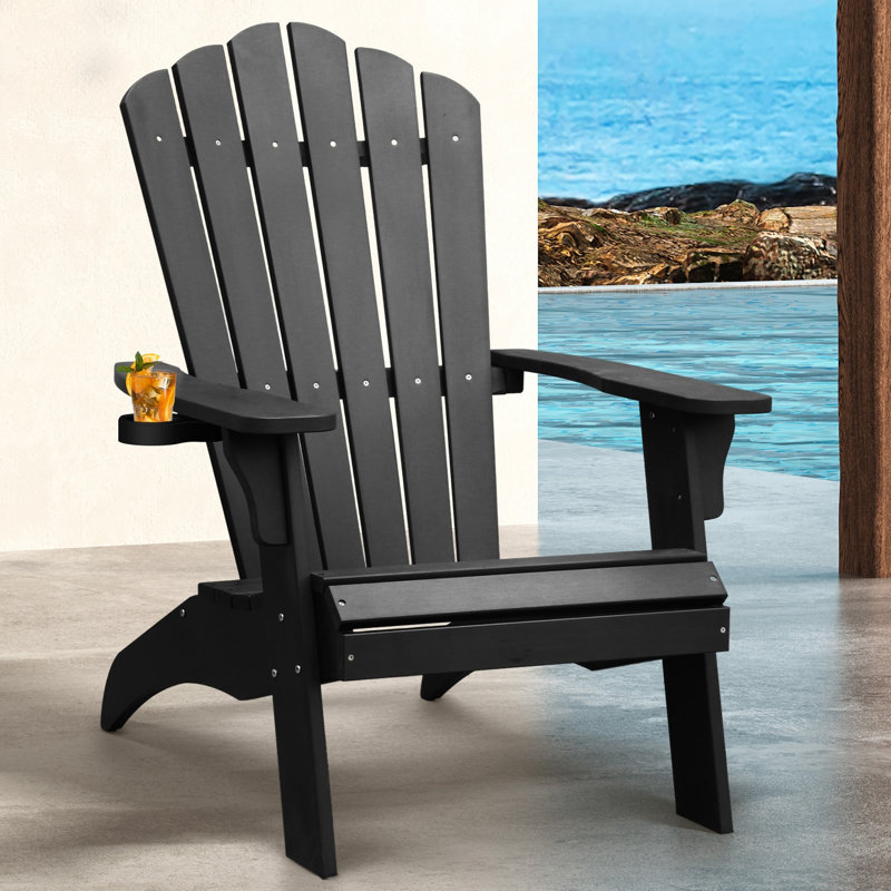 Oversized High Density Polyethylene Adirondack Chair with Cup Holder, Weather Resistant Patio Chair, White