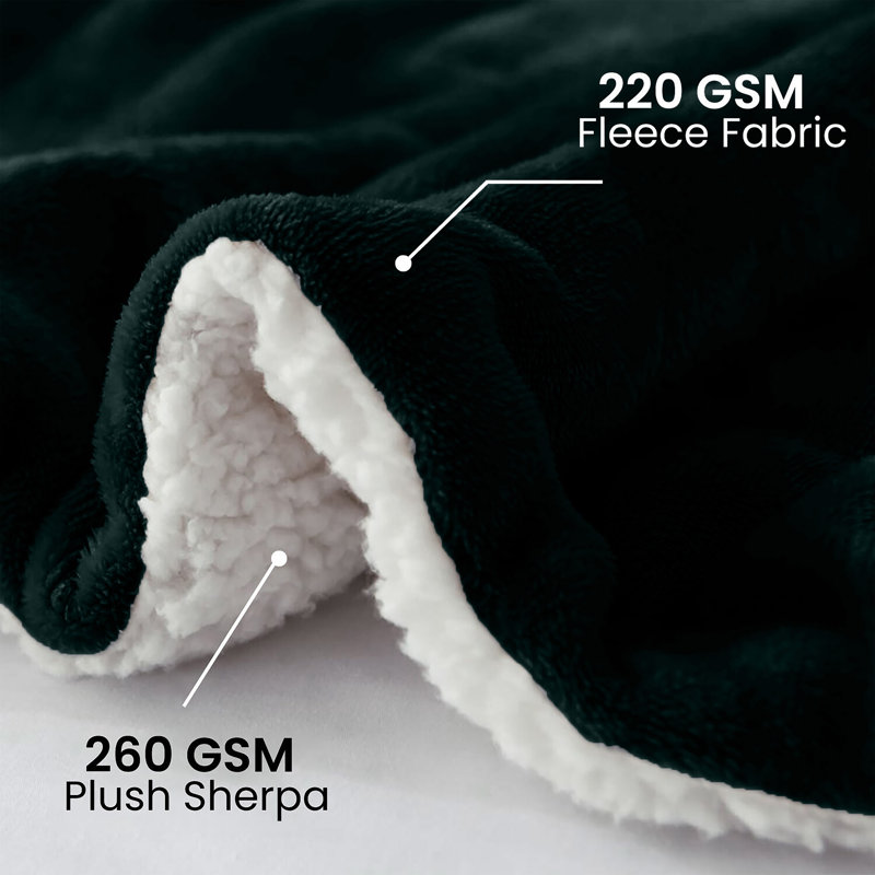 Super Soft Sherpa Fleece Blanket – Reversible Cozy Throw, 240 GSM, Emerald, 240 cm x 200 cm