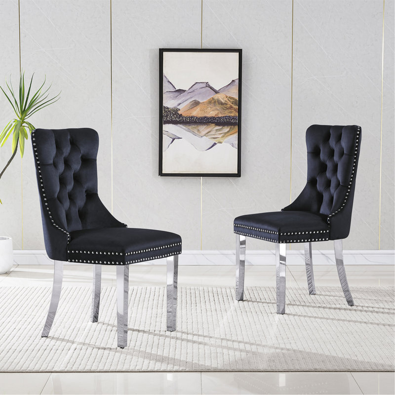 Ensemble de 2 chaises de salle à manger avec pieds à finition miroir - L 19,7 po x P 24 po x H 36,2 po