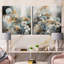 Golden Blue Silky Flower Design - Ensemble de 2 collages floraux carrés-2110987428-2110987429