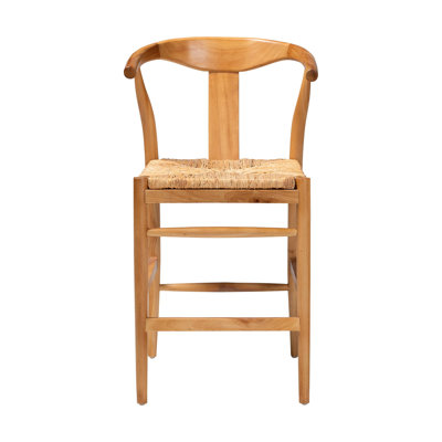 bali & pari Fika Counter Stool with Woven Seagrass Seat - Handwoven Wicker Stool with Arms and Wishbone Backrest, Boho Coastal Seating for Kitchen Island or Dining Counter