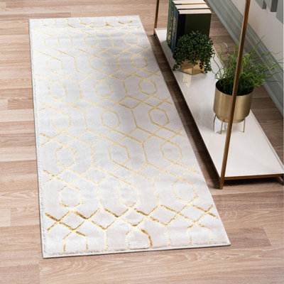 Corando Geometric White/Gold Area Rug