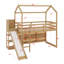 Lit mezzanine multifonctionnel en bois avec glissoire, tablettes de rangement et lumière-130568848
