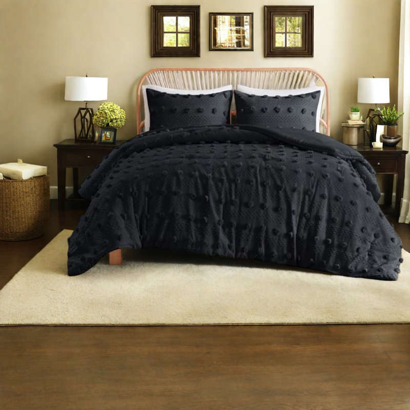 Black Jacquard Bedding Set, Polyester Comforter, Cozy Twin Xl Style