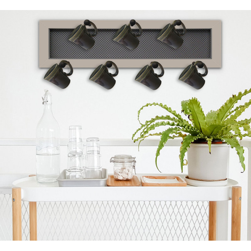 7-Peg Mug Rack by Millwork Engineering, Sand Frame, 7" H X 26" W X 3" D