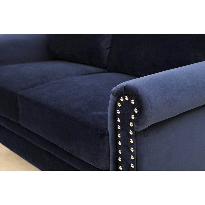79.5" Velvet Rolled Arm Sofa, Deep Blue Velvet