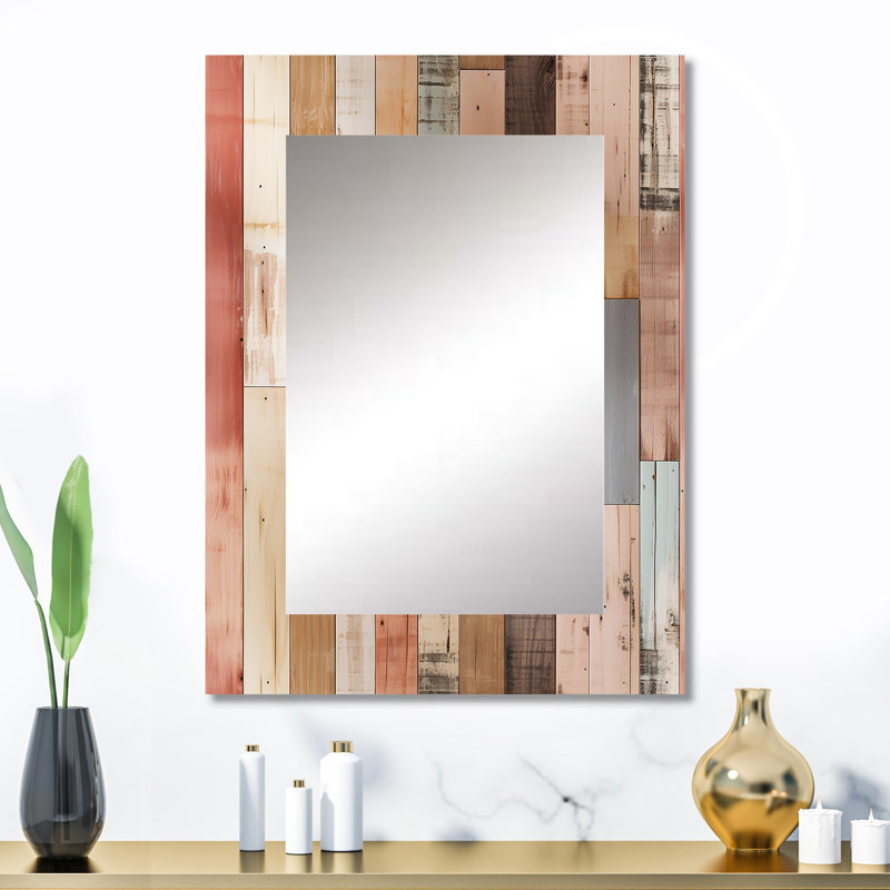 Alistaire Farmhouse Planks - motif à rayures roses - miroir décoratif à rayures, 32 po x 24 po