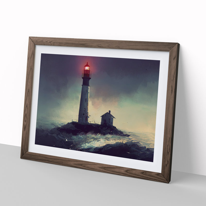 Victorious Lighthouse - Framed Print, 46cm H x 64cm W x 2cm D, Walnut