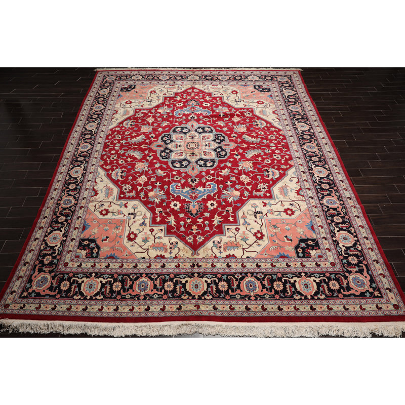 Tapis rouge en laine noué à la main de conception unique 12 pi x 15 pi 3 po Gaizka